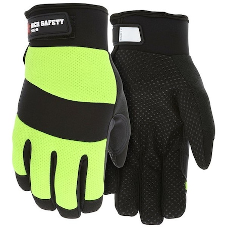 Mcr Safety Mechanics Gloves, Large, Synthetic, Black/Lime, PR 926L